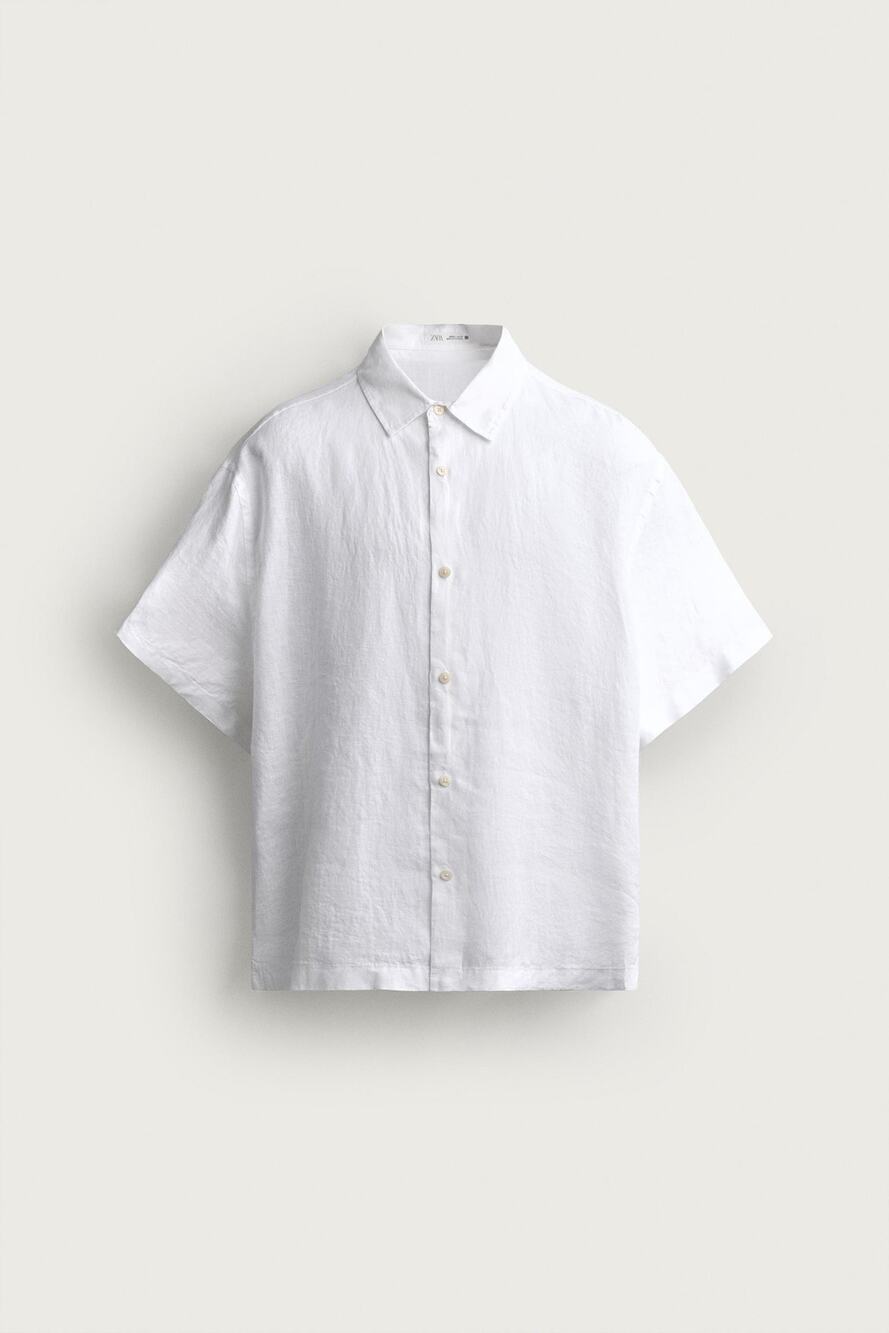 Zara Men’s 100% Linen White Button down Regular Fit Classic Minamalist